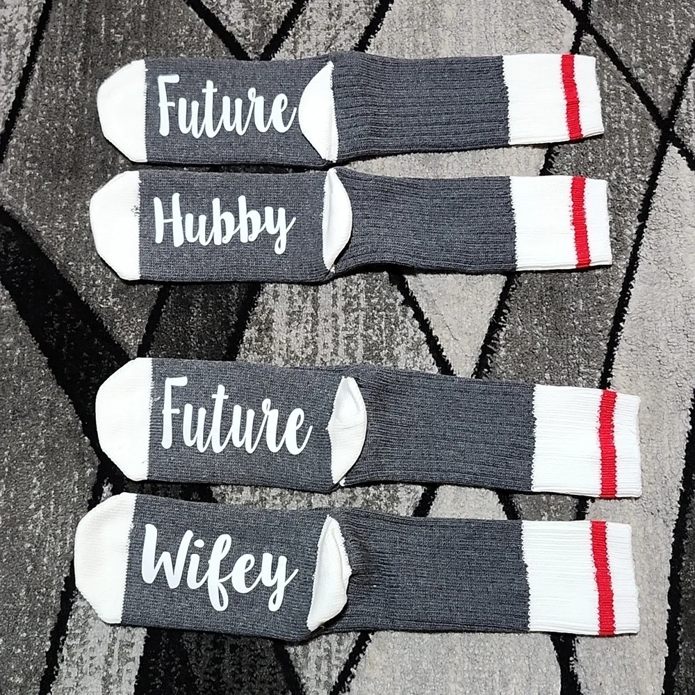 FUTURE WIFEY & FUTURE HUBBY ONE-SIZE GRAY & WHITE NOVELTY CREWSOCKS